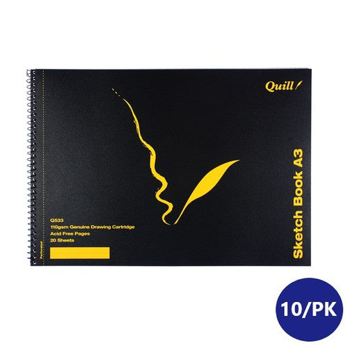 Quill Q Series Sketch Book PP Short Bound 110gsm A3 20 Sheets Black Pack of 10
