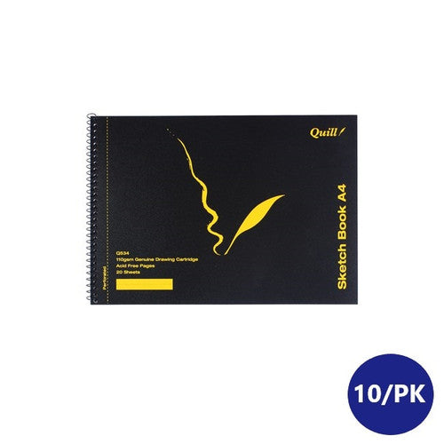 Quill Q Series Sketch Book PP Short Bound 110gsm A4 20 Sheets Black Pack of 10