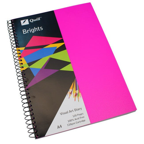 Quill Visual Art Diary PP 110gsm A4 120 Pages Cerise Pink Pack of 5