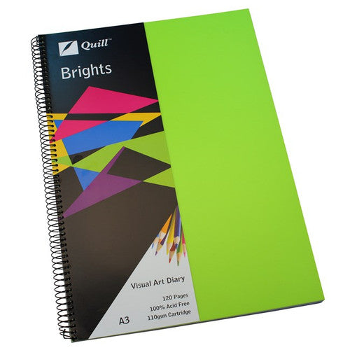 Quill Visual Art Diary PP 110gsm A3 120 Pages Lime Green Pack of 5