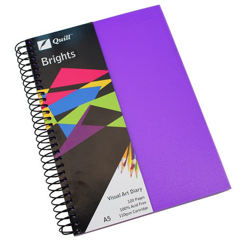 Quill Visual Art Diary PP 110gsm A5 120 Pages Dark Purple Pack of 5