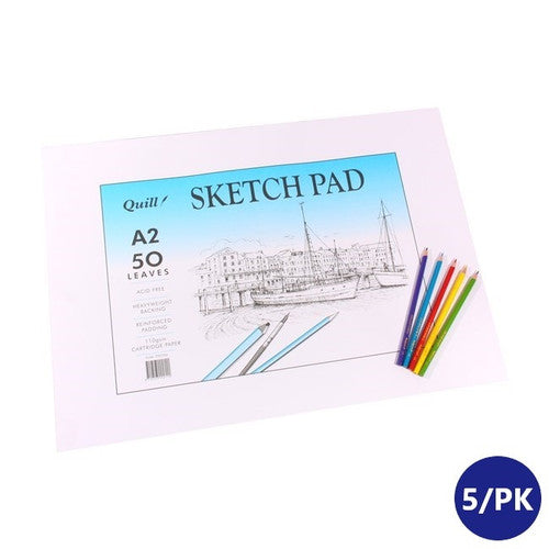 Quill Sketch Pad 110gsm A2 50 Leaf White Pack of 5