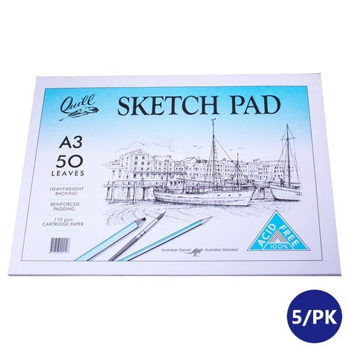 Quill Sketch Pad 110gsm A3 50 Leaf White Pack of 5