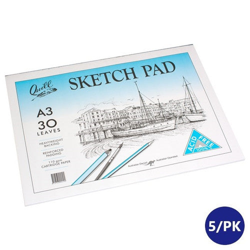 Quill Sketch Pad 110gsm A3 30 Leaf White Pack of 5