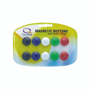 Quartet QTTMB20ASSTD blister card of ten 20mm magnetic buttons in two rows of black, blue, white, green and red