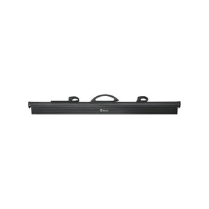 Black Quickfile B1 plan binder, side view showing the centre carry handle, two cam levers and the Q logo