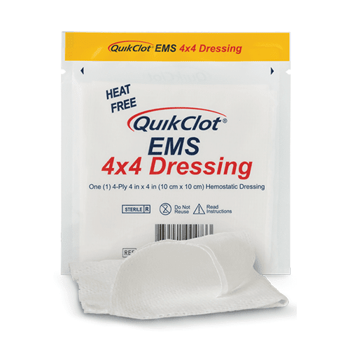 QuikClot Haemostatic EMS Dressing 10x10cm kaolin sterile dressing for serious bleeding