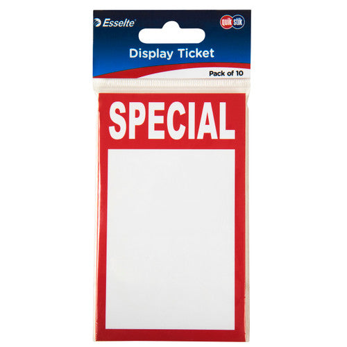 QuikStik Display Tickets Special pack of 10 box of 12, pre-printed Special retail display tickets for highlighting featured products and limited-time offers in stores