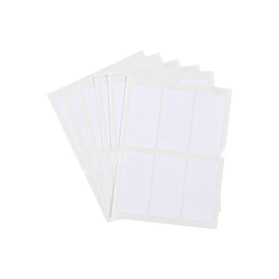 Fanned stack of QuikStik label sheets, each sheet carrying white 24 x 49mm rectangular labels