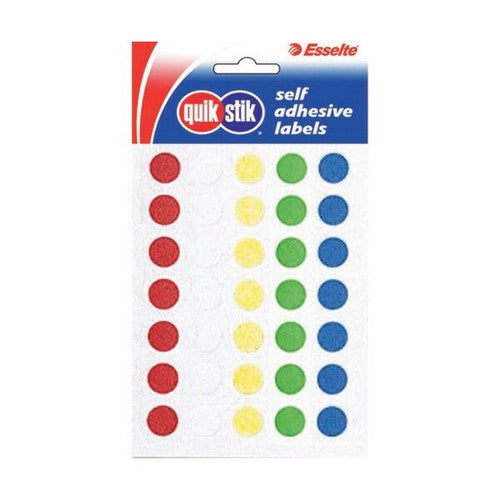 QuikStik Label Circle 14mm Assorted Hangsell pack of 112, assorted colour circular labels with permanent adhesive for colour coding, filing and visual task management