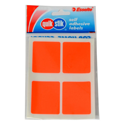 QuikStik Label Rectangle 35 x 45mm Fluoro Orange Hangsell pack of 28, bright fluoro orange rectangular labels with permanent adhesive for priority marking, urgent identification and high-visibility labelling