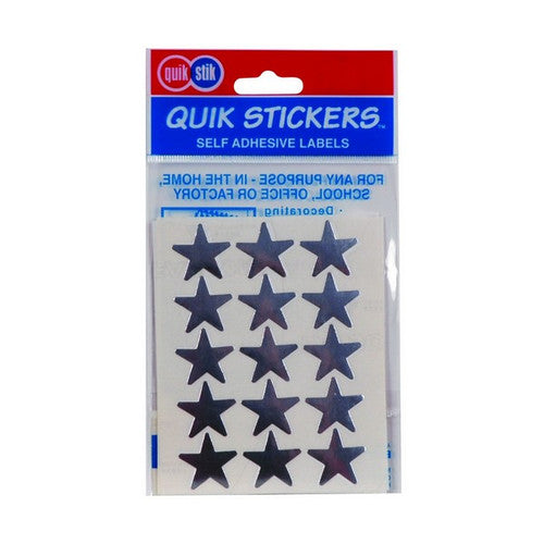 QuikStik Label Star 20mm Silver Hangsell pack of 60, silver star shaped labels with permanent adhesive for reward recognition, gift decoration and visual achievement marking