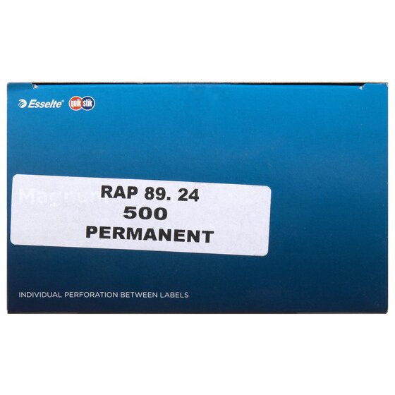 End of the QuikStik Magnum box with a panel printed RAP 89. 24, 500, permanent