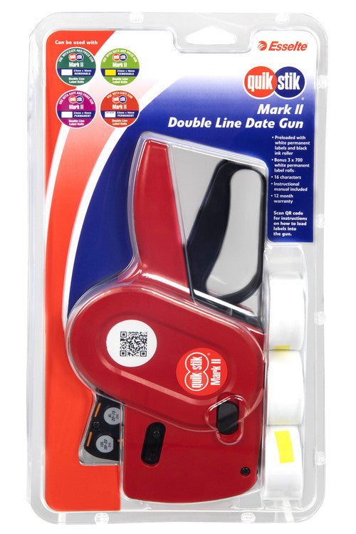 QuikStik Mark II Date Price Gun double line front of pack view showing retail packaging with date wheel for printing date plus price or code on a single label