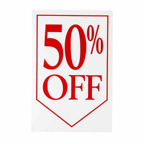 QuikStik Poster 50% Off 300 x 450mm, large bold promotional poster in bright colours for shop windows, entryways and in-store displays during sale events