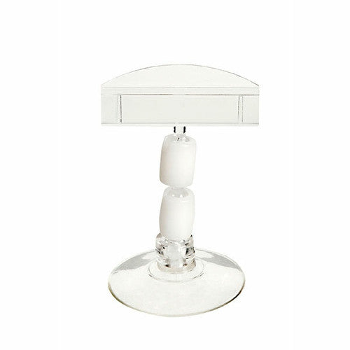 QuikStik Ticket Holder Small pack of 2, suction cup base, 45mm height for 50mm retail display tickets on smooth shelving, glass and countertop surfaces