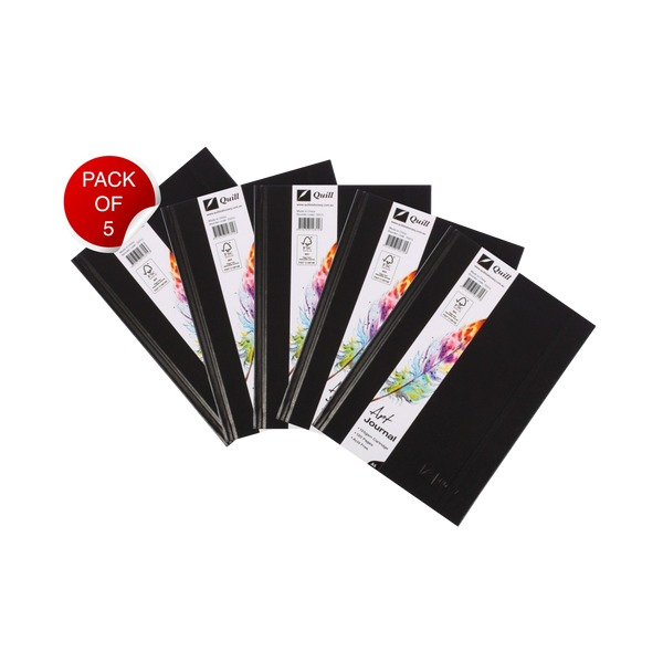 Quill Art Journal 125gsm A5 60 Leaf Black Pack of 5