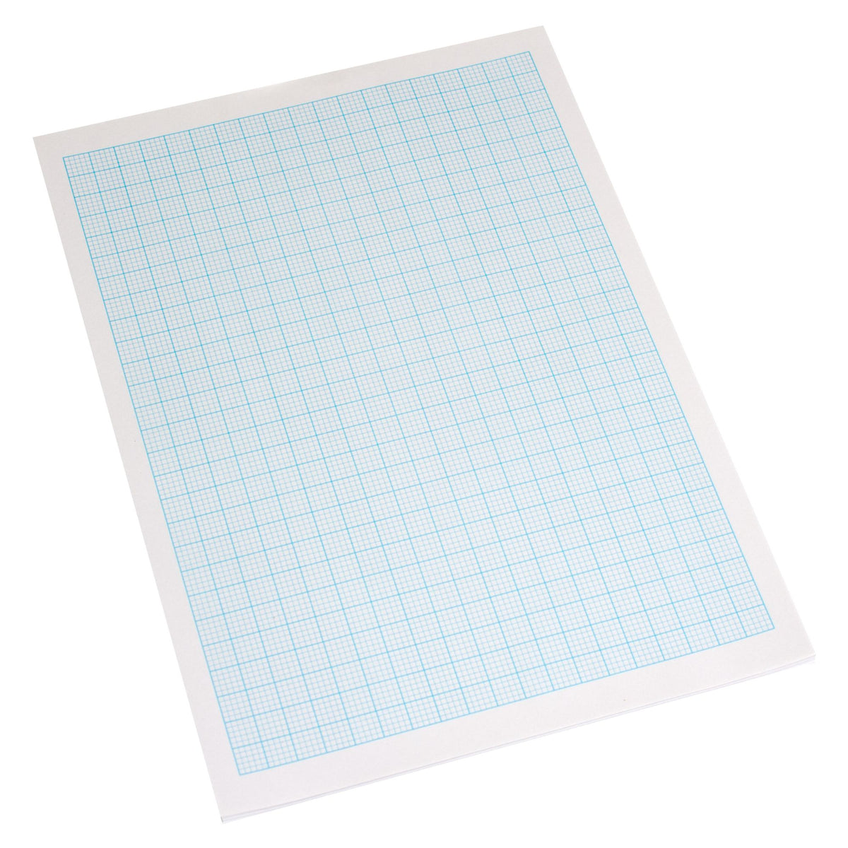Single sheet of Quill A4 60gsm graph paper with a fine 2mm blue grid printed on the white page