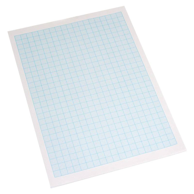 Single sheet of Quill A4 60gsm graph paper with a fine 2mm blue grid printed on the white page