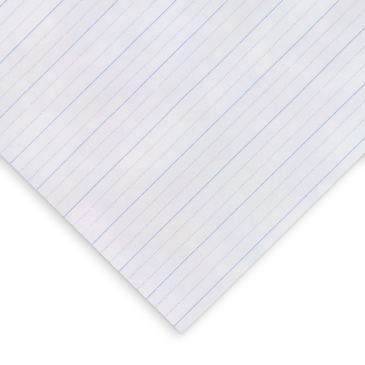 Corner view of Quill Dotted Thirds Paper 18mm at an angle, the blue and dotted guide lines running diagonally