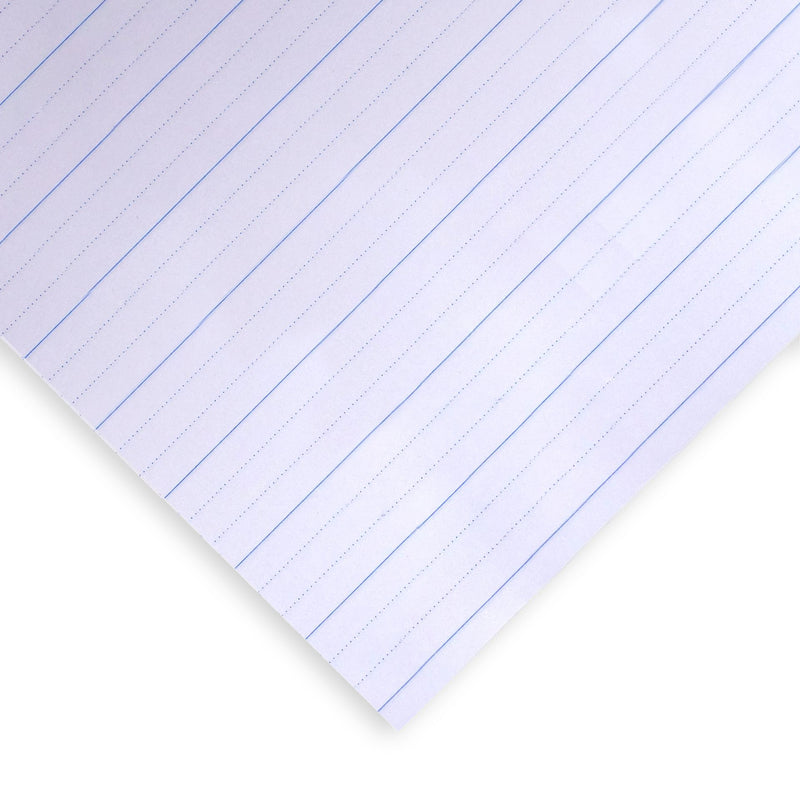 Close view of Quill Dotted Thirds Paper 24mm, showing the solid blue lines and grey dotted thirds lines between them