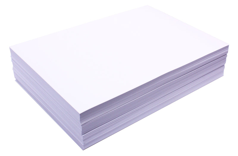 Quill Cartridge Paper 125gsm A3 white sheets stacked in a block, shown landscape from a low angle with the sheet edges in view