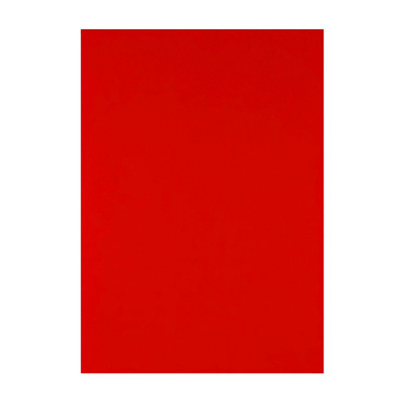 A single red sheet of Quill A4 cover paper from the assorted 100 sheet pack, shown flat in portrait on a white background