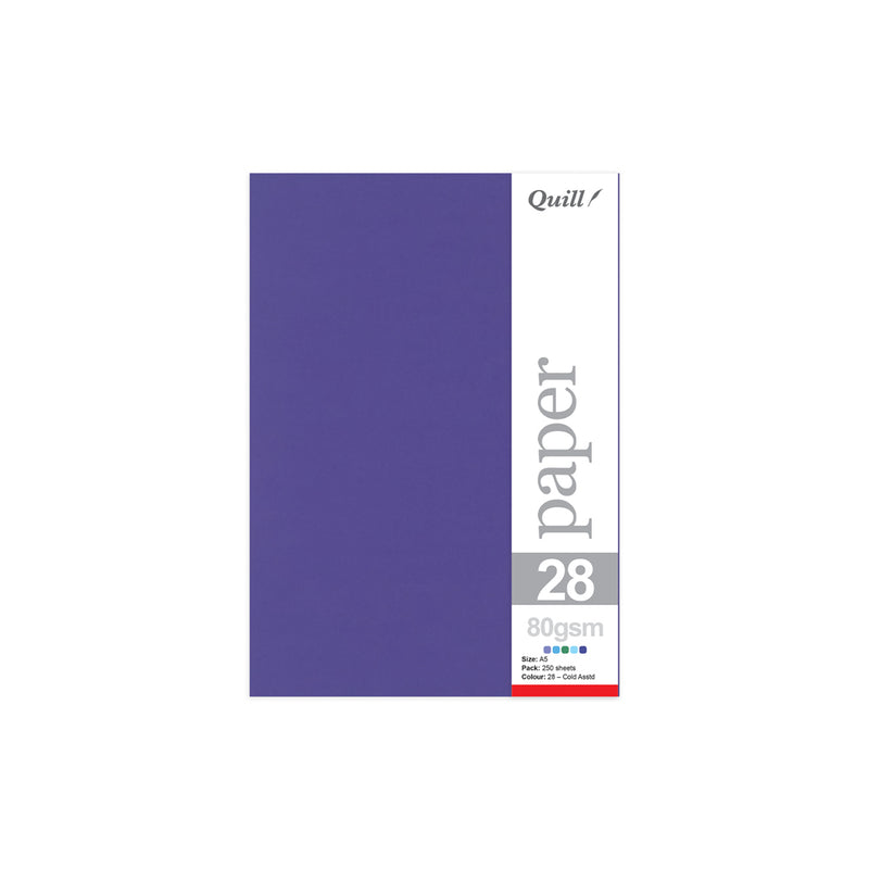 Quill A5 80gsm coloured paper, cold assorted, pack in its printed sleeve