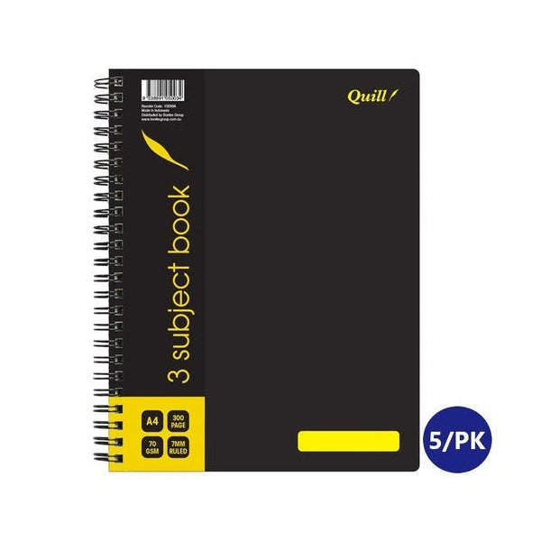 Quill Q Series 3 Subject Book 70gsm PP A4 300 Pages Black Pack of 5 - image 1