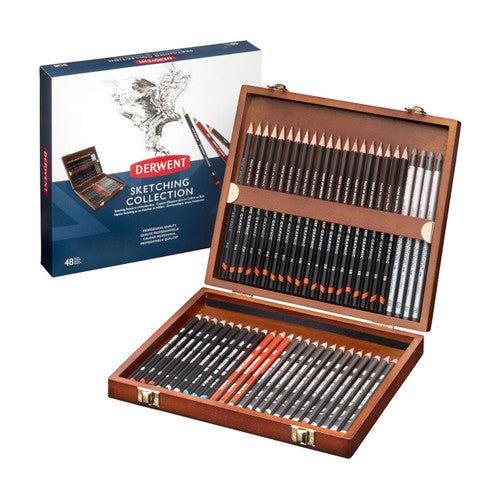 Derwent Sketching Pencils Wooden Box Set of 48
