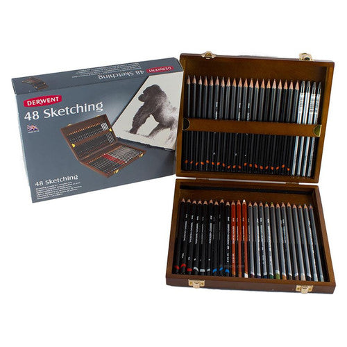 Derwent Sketching Pencils Wooden Box Set of 48