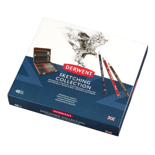 Derwent Sketching Pencils Wooden Box Set of 48