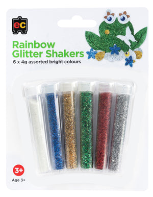Educational Colours Rainbow Glitter Shakers 6 x 4g Assorted Bright Colours