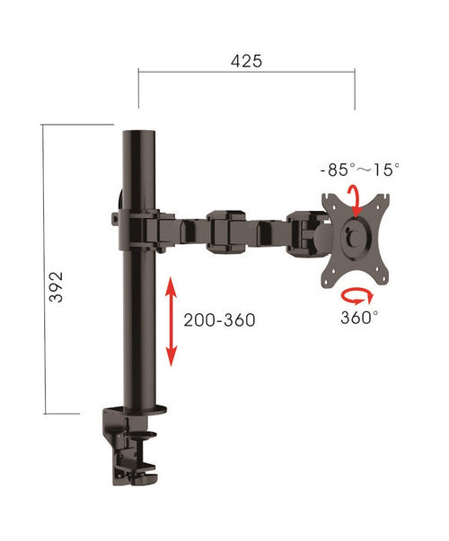 Rapidline Revolve Pole Mounted Single Monitor Arm Black