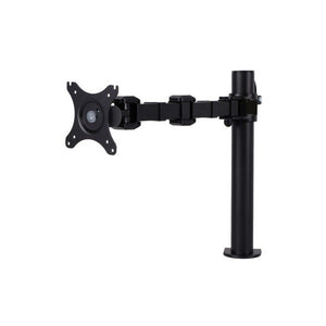 Rapidline Revolve single monitor arm in black, side view of the arm, VESA plate and pole
