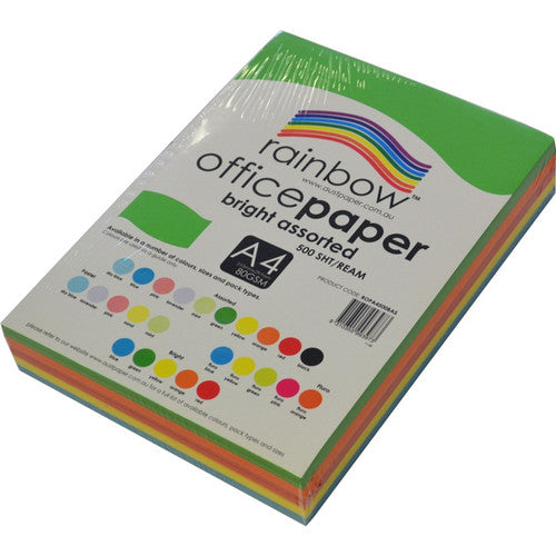 Rainbow Office Paper A4 80gsm Bright Assorted Pack of 500