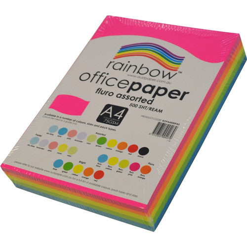Rainbow Office Paper A4 75gsm Fluoro Assorted Pack of 500