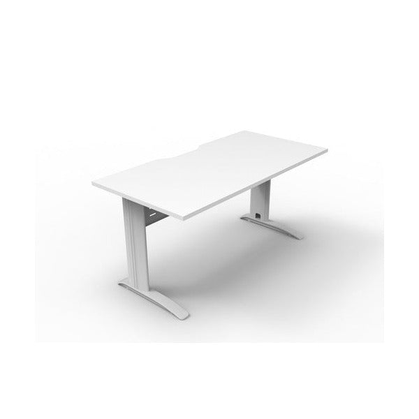 Rapidline Deluxe Rapid Span open workstation with a Natural White top on a White Satin frame, three quarter view from the front.