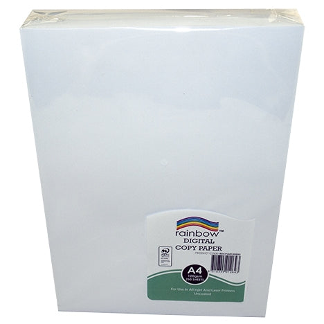 Rainbow Digital Copy Paper A4 120gsm pack standing upright, label at the lower right corner, view 2