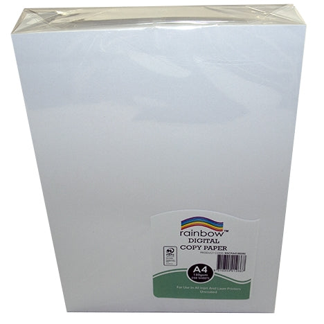 Rainbow Digital Copy Paper A4 pack standing upright, green and white label at the lower right