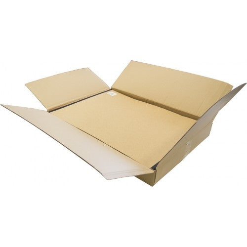 Empty brown kraft folder opened out flat with its four flaps unfolded