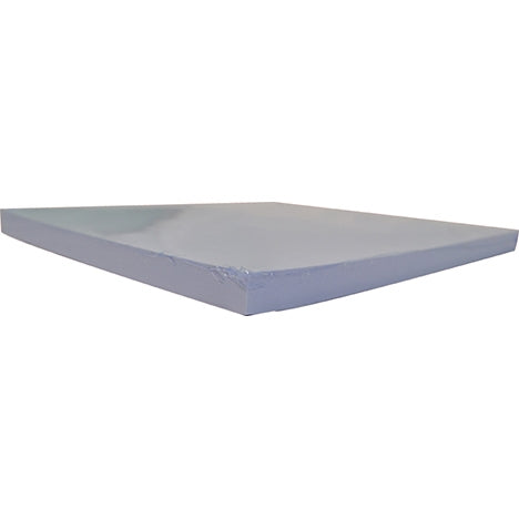 Stack of white litho paper sheets shown at an angle on a plain background