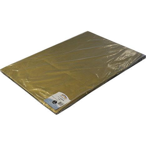 Ream of gold metallic tissue paper in clear film with a Rainbow tissue paper gold label