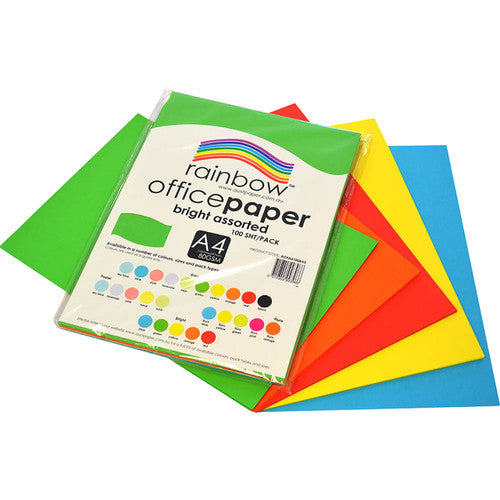 Rainbow Office Paper A4 80gsm Bright Assorted Pack of 100 - image 1