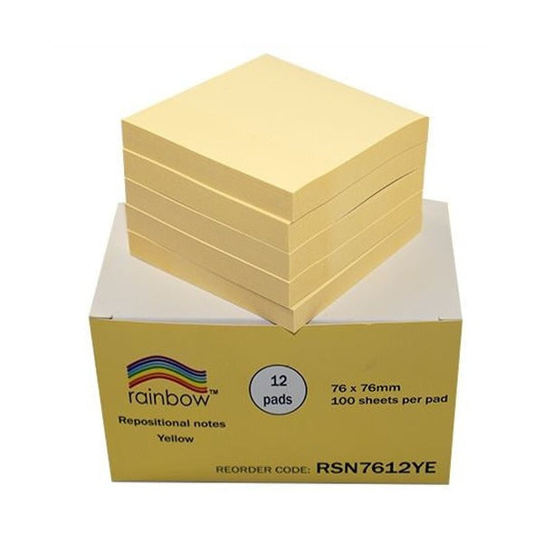 Rainbow Repositional Notes 76 x 76mm Yellow Pack of 12 - image 1