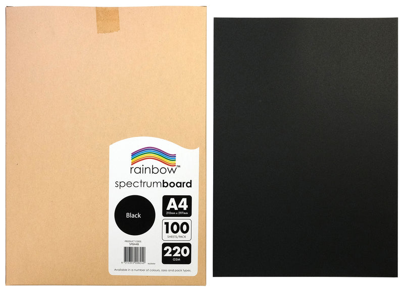 Kraft carton on the left with its printed label unobstructed and a single black A4 board sheet lying separately to its right, both flat on a plain white background.