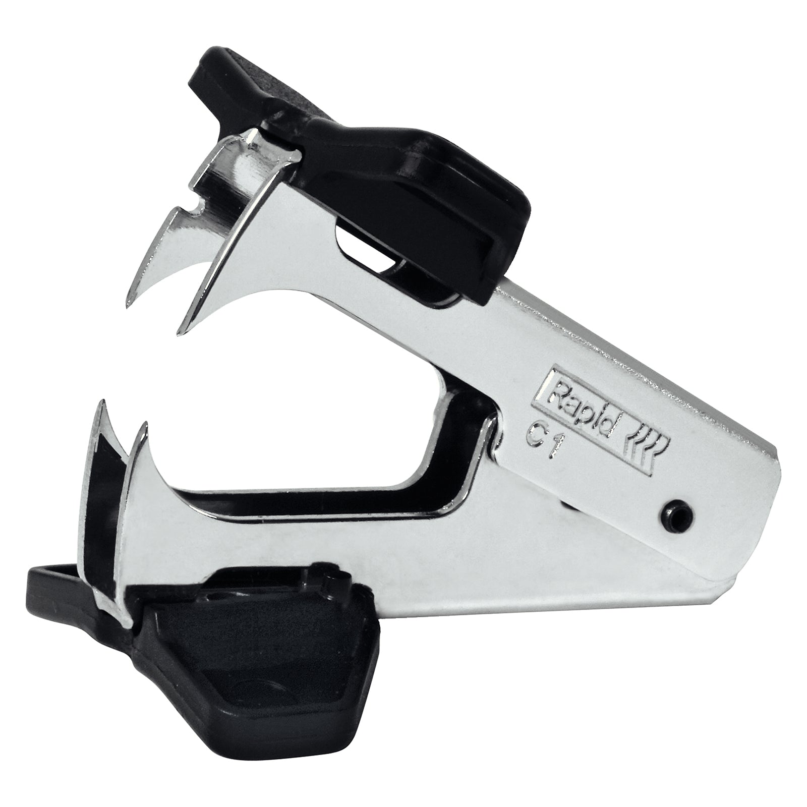 A clean side profile of the Rapid C1 Staple Remover Claw on a white background. The Rapid branding, chrome finished steel body and sturdy claw mechanism are clearly displayed to showcase the product's durable build and professional finish.