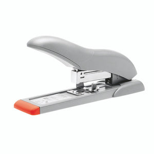 Rapid HD70 heavy duty stapler in grey with a broad curved top, an orange front cap on the base and an adjustable paper stop