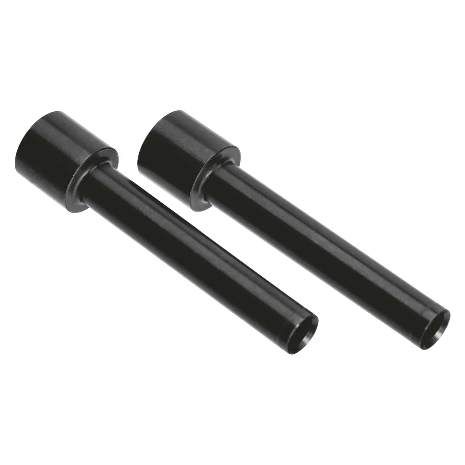 A studio product image showing the two genuine Rapid HDC300 replacement punching cutters isolated against a white background. The black cylindrical cutters are clearly displayed to highlight their shape, finish and precise construction for heavy duty hole punch maintenance.
