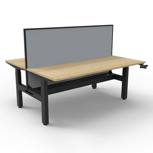 Rapidline Boost Crank Back to Back Workstation 1800 x 750mm with Screen and Cable Tray Natural Oak Black Satin - image 1